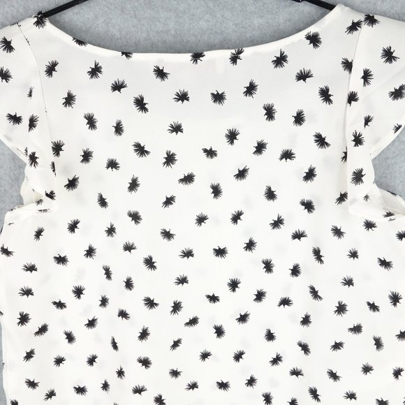 LOFT Top Women's Extra Small Petite White Chiffon Flutter Sleeve Ruffle Hem Boho - Picture 7 of 10